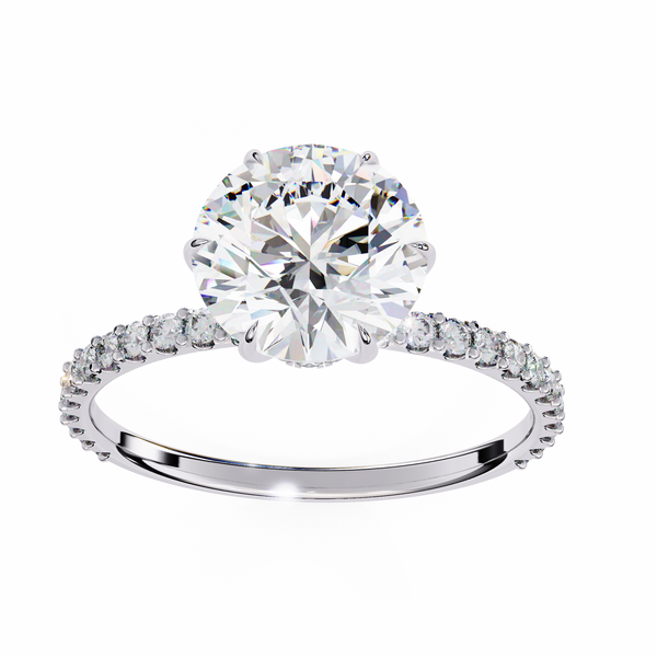 White Gold Round Diamond Solitaire Pavé Engagement Ring