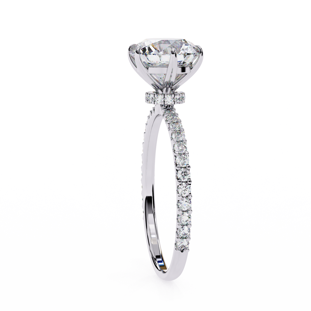 White Gold Round Diamond Solitaire Pavé Engagement Ring
