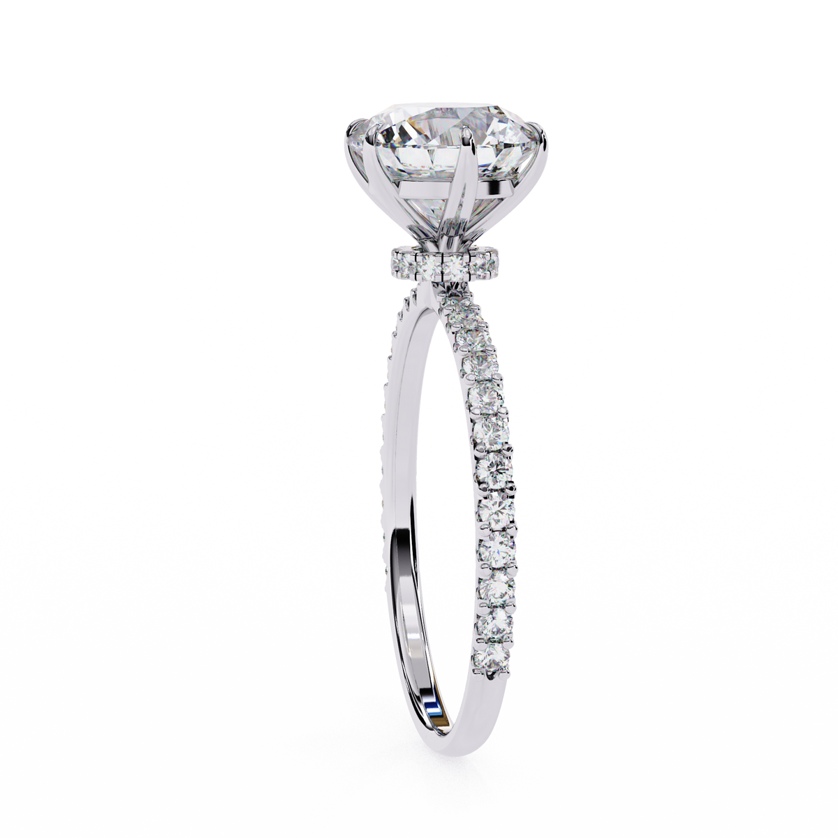 White Gold Round Diamond Solitaire Pavé Engagement Ring