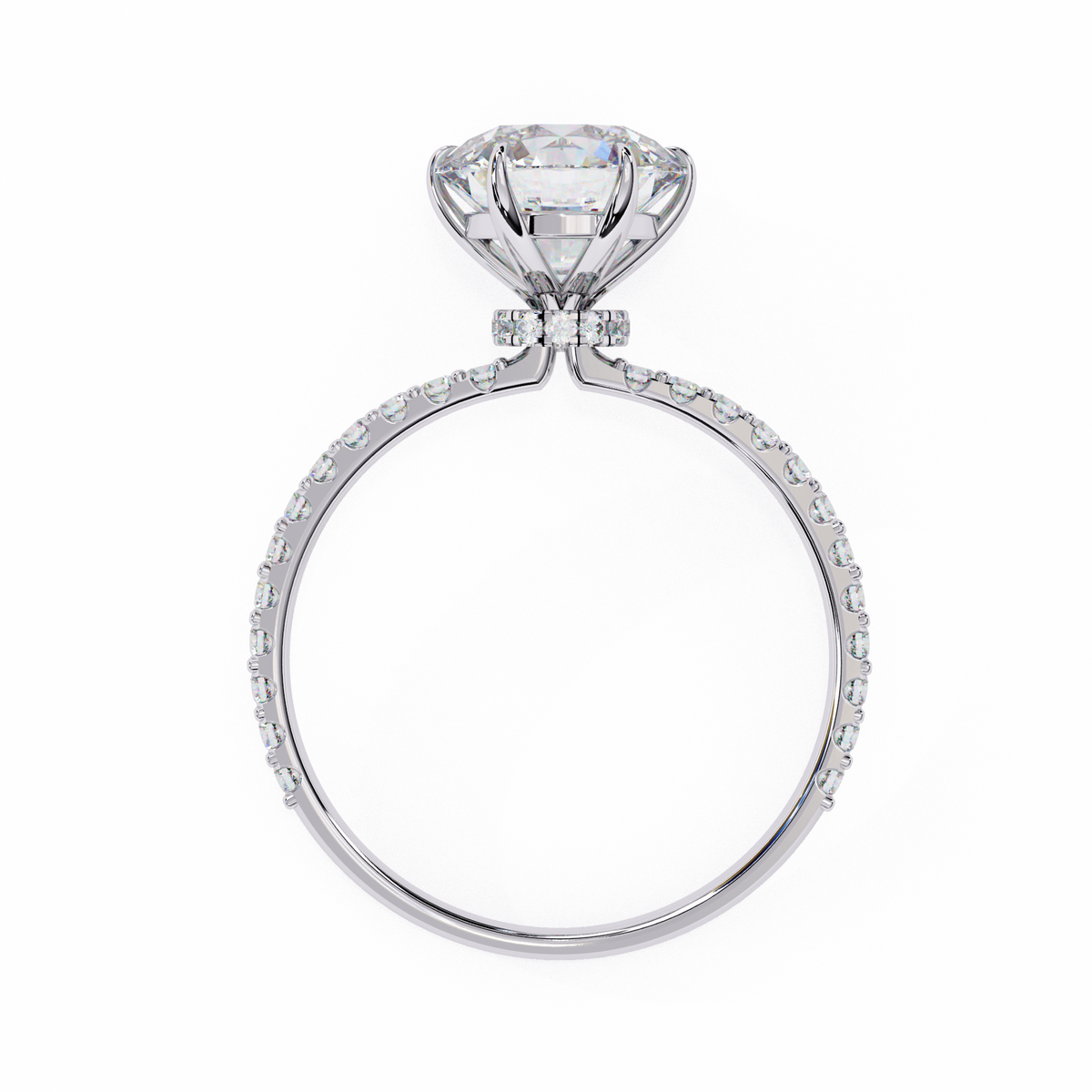 White Gold Round Diamond Solitaire Pavé Engagement Ring