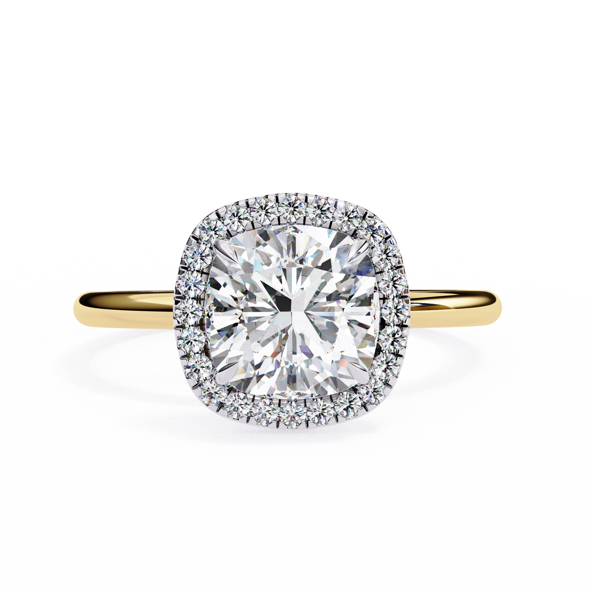 Yellow Gold Cushion Cut Halo Diamond Engagement Ring
