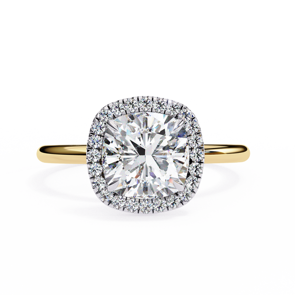 Yellow Gold Cushion Cut Halo Diamond Engagement Ring