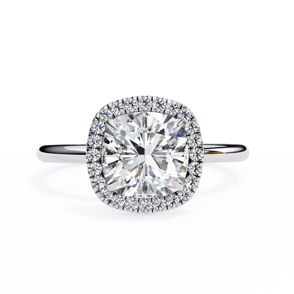 White Gold Cushion-Cut Diamond Halo Solitaire Engagement Ring