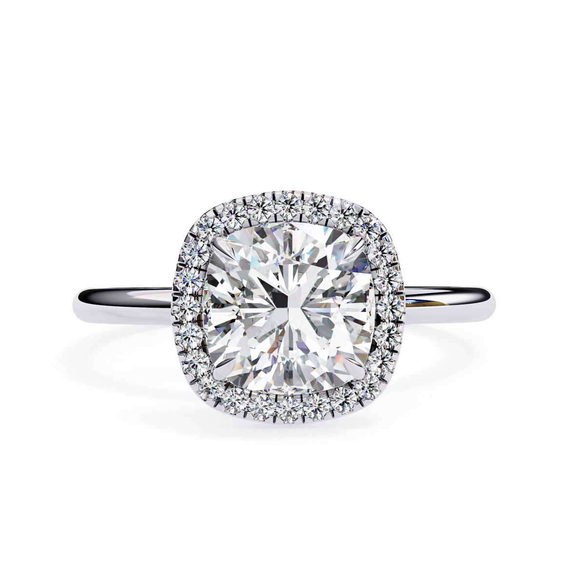 White Gold Cushion-Cut Diamond Halo Solitaire Engagement Ring