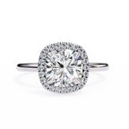 White Gold Cushion-Cut Diamond Halo Solitaire Engagement Ring