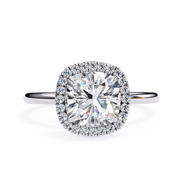 White Gold Cushion-Cut Diamond Halo Solitaire Engagement Ring