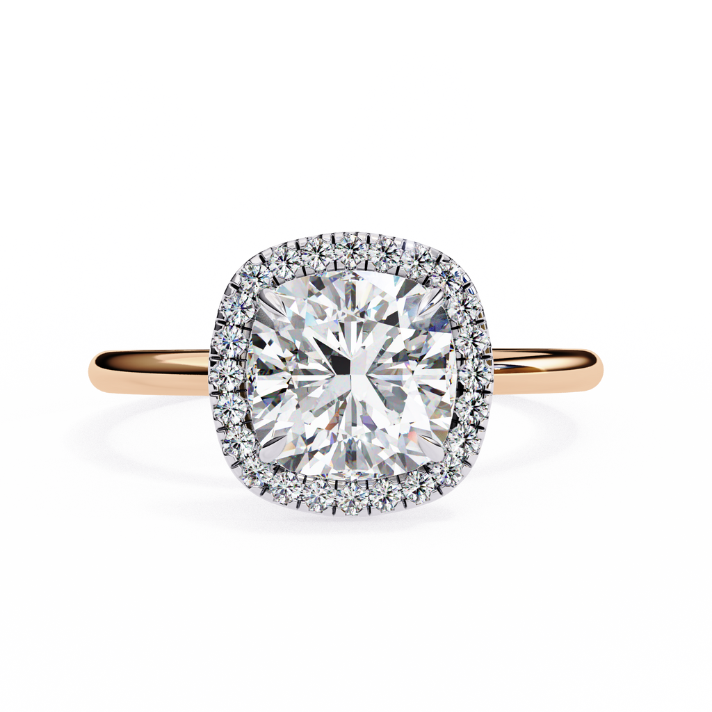 Rose Gold Cushion Cut Halo Diamond Engagement Ring