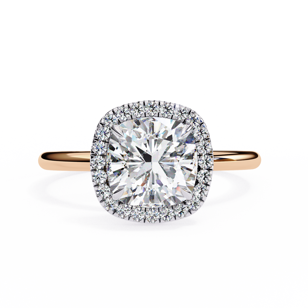Rose Gold Cushion Cut Halo Diamond Engagement Ring