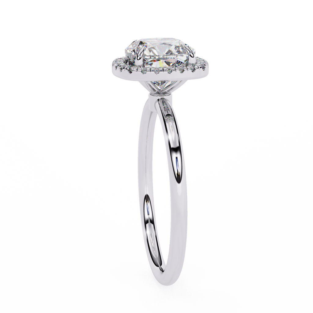 White Gold Cushion-Cut Diamond Halo Solitaire Engagement Ring