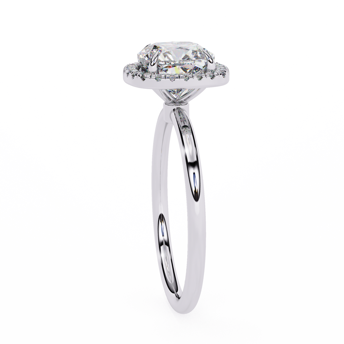 White Gold Cushion-Cut Diamond Halo Solitaire Engagement Ring