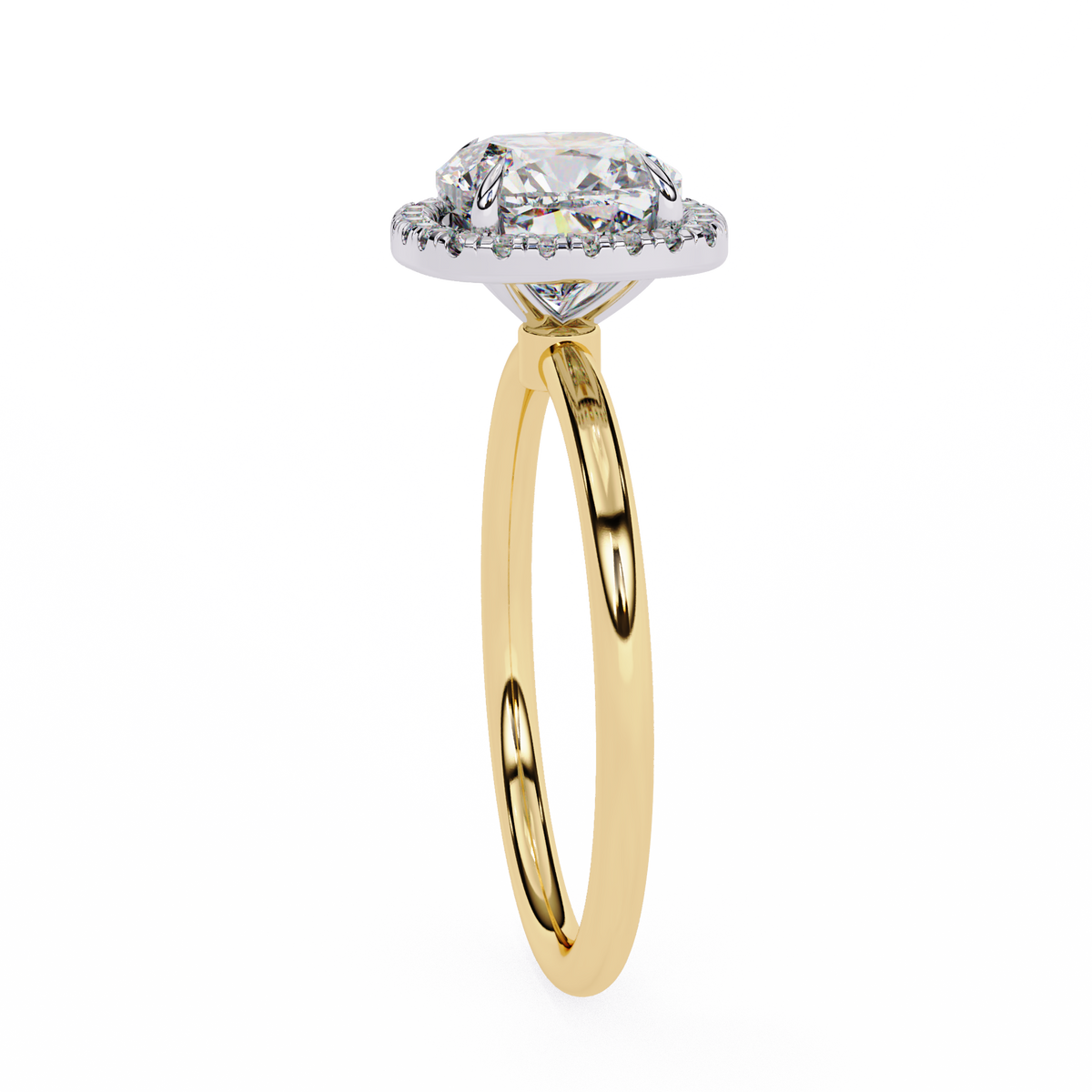 Yellow Gold Cushion Cut Halo Diamond Engagement Ring