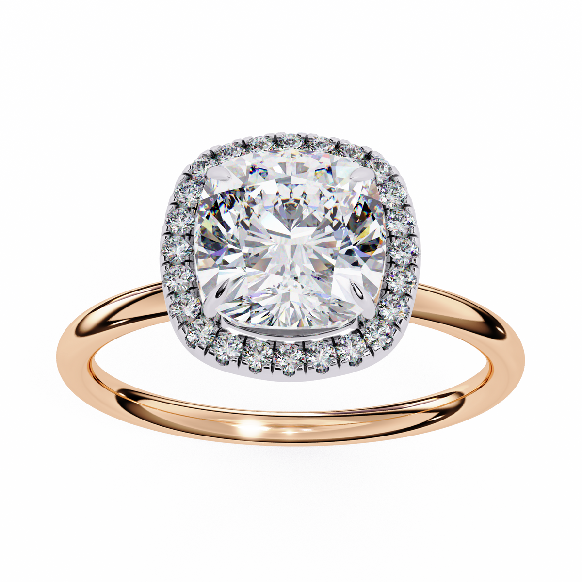 Rose Gold Cushion Cut Halo Diamond Engagement Ring