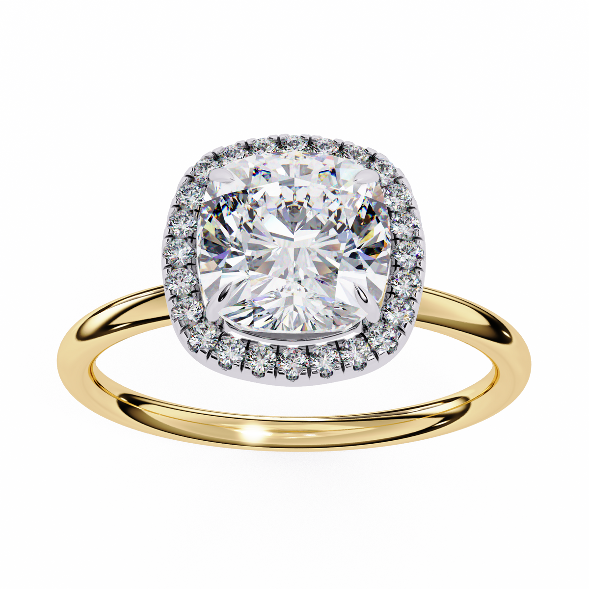 Yellow Gold Cushion Cut Halo Diamond Engagement Ring