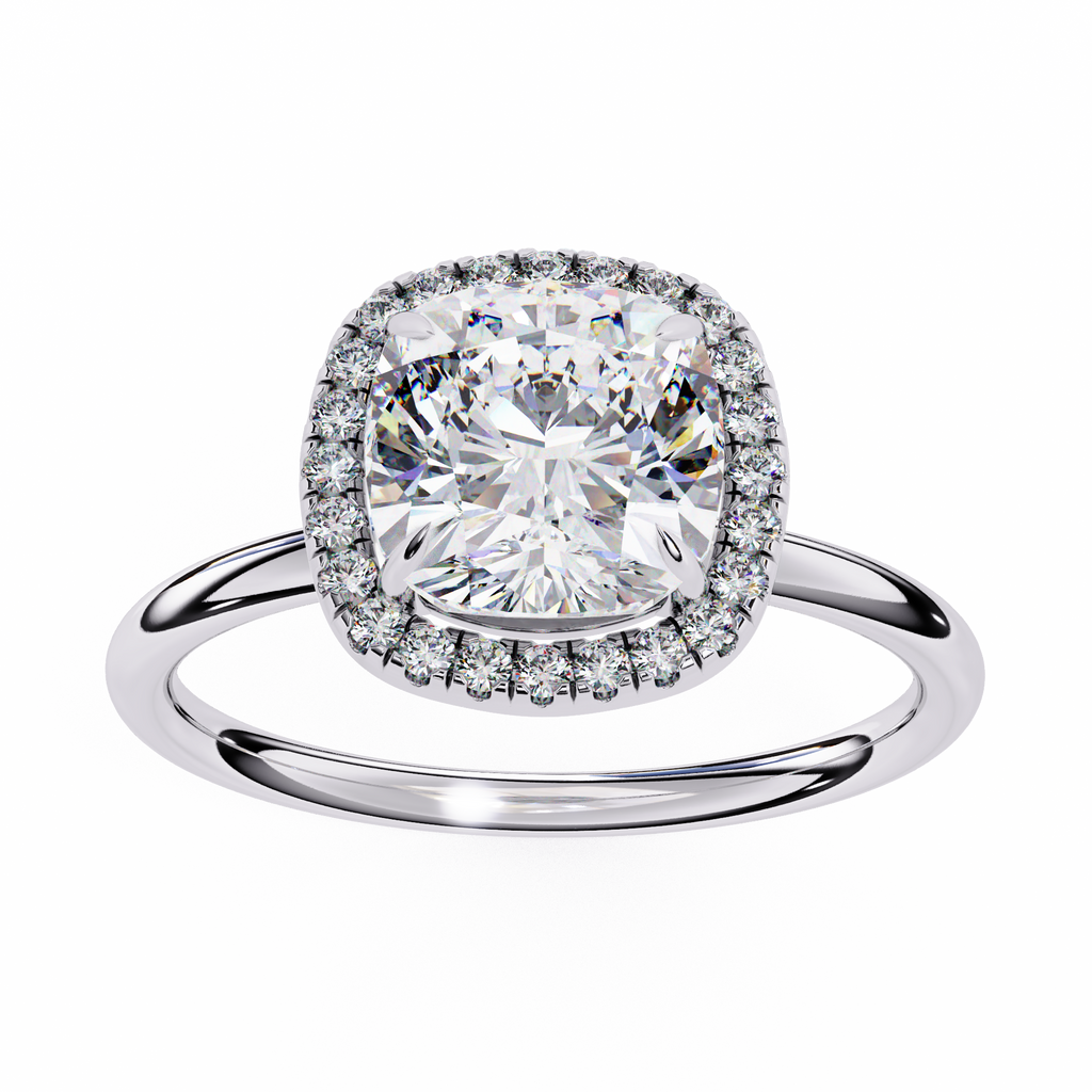 White Gold Cushion-Cut Diamond Halo Solitaire Engagement Ring