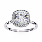 White Gold Cushion-Cut Diamond Halo Solitaire Engagement Ring