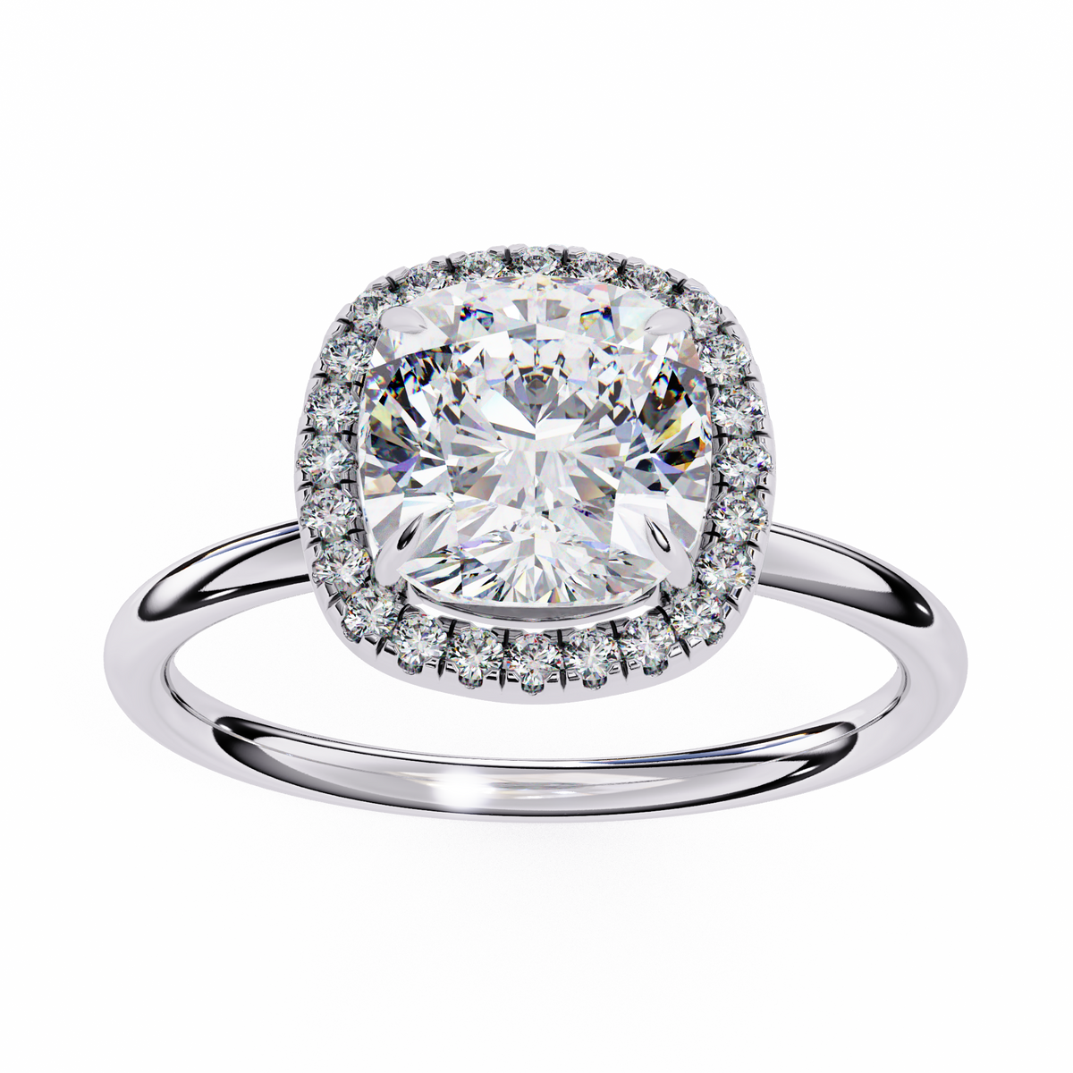 White Gold Cushion-Cut Diamond Halo Solitaire Engagement Ring
