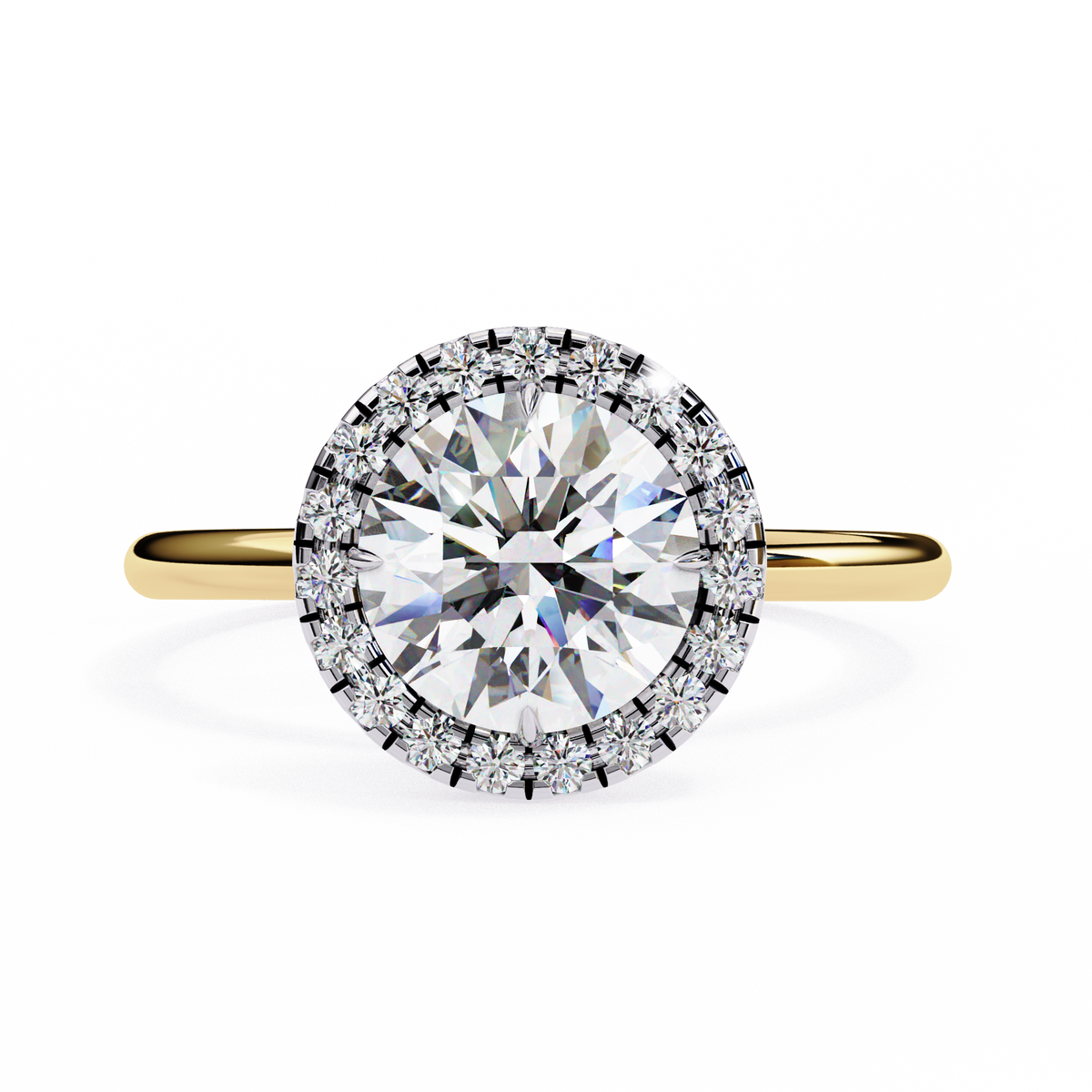 Yellow Gold Round Brilliant Halo Diamond Engagement Ring
