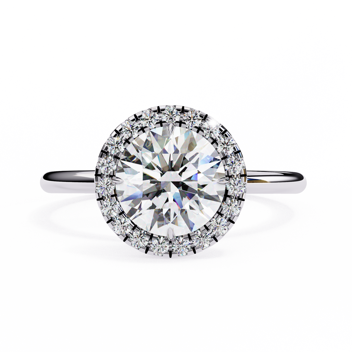 White Gold Round Diamond Halo Solitaire Engagement Ring