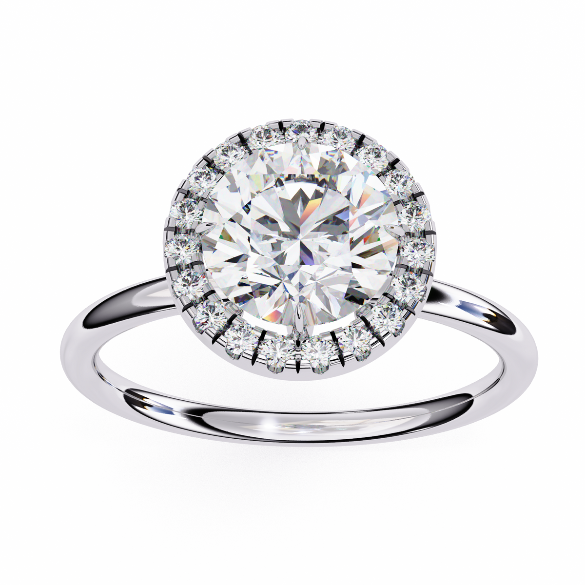 White Gold Round Diamond Halo Solitaire Engagement Ring