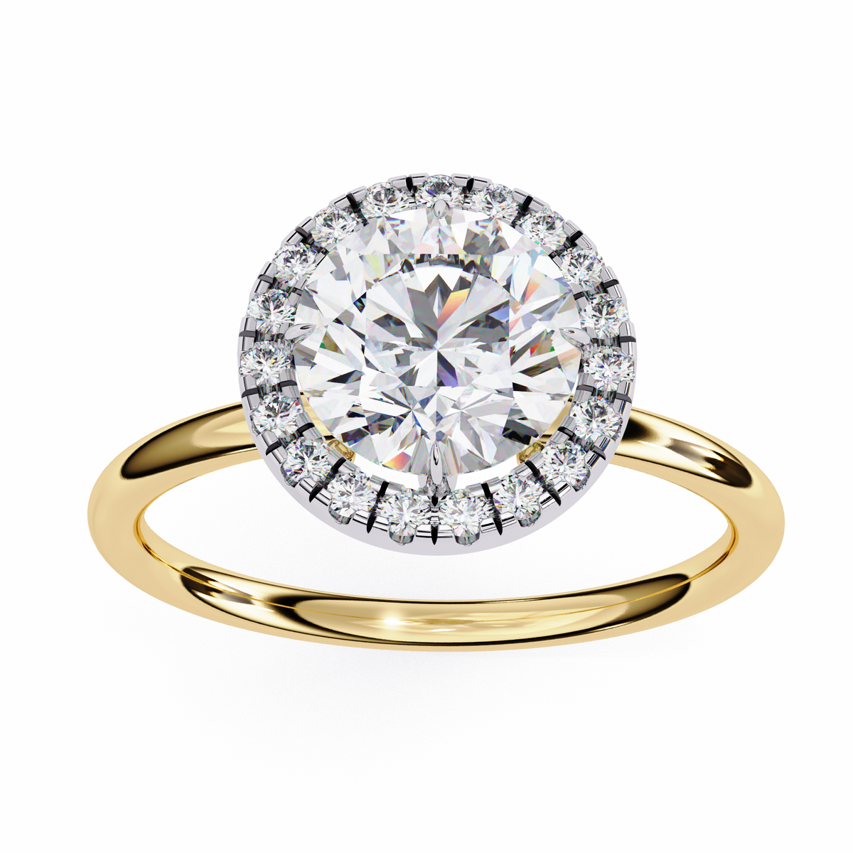 Yellow Gold Round Brilliant Halo Diamond Engagement Ring