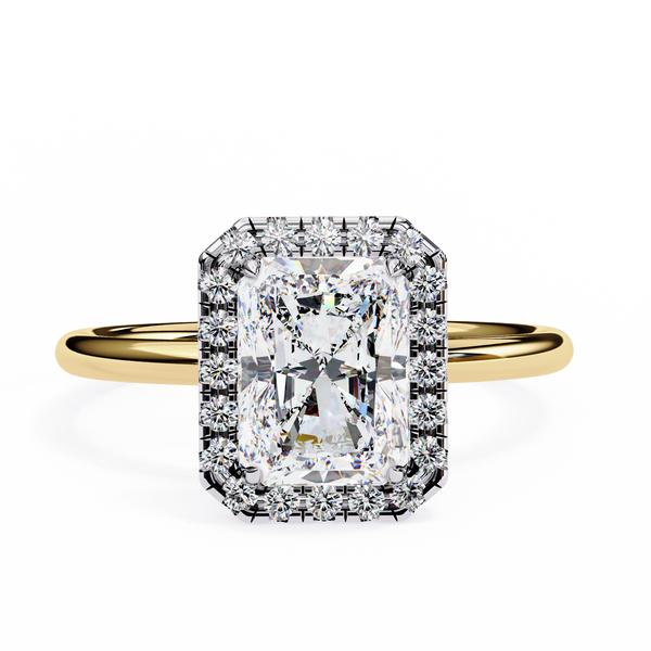Yellow Gold Radiant Cut Halo Diamond Engagement Ring