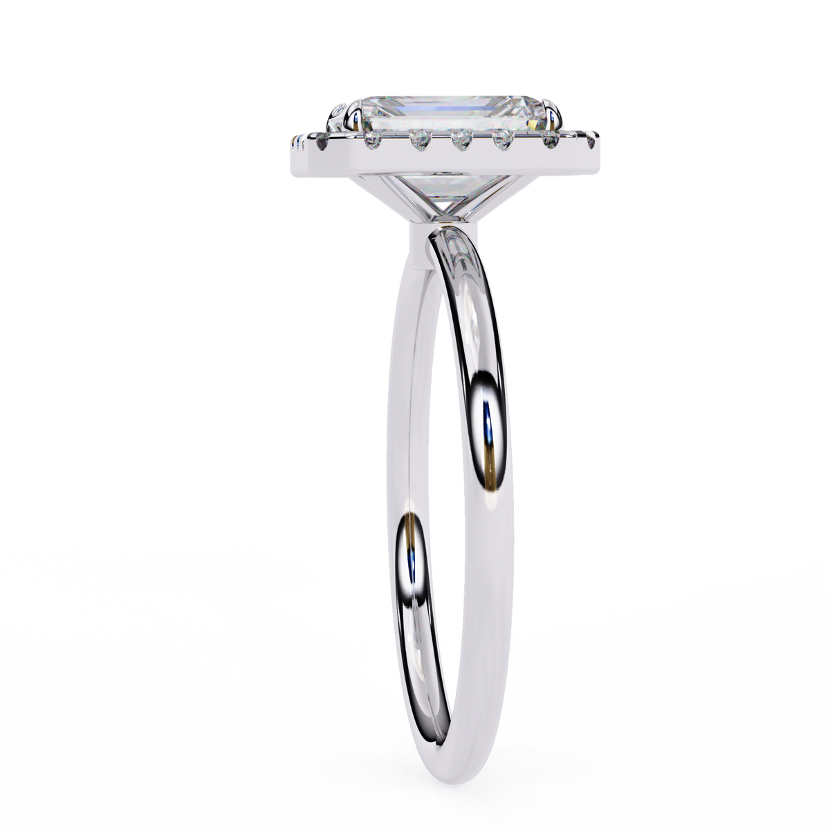 White Gold Radiant-Cut Diamond Halo Solitaire Engagement Ring