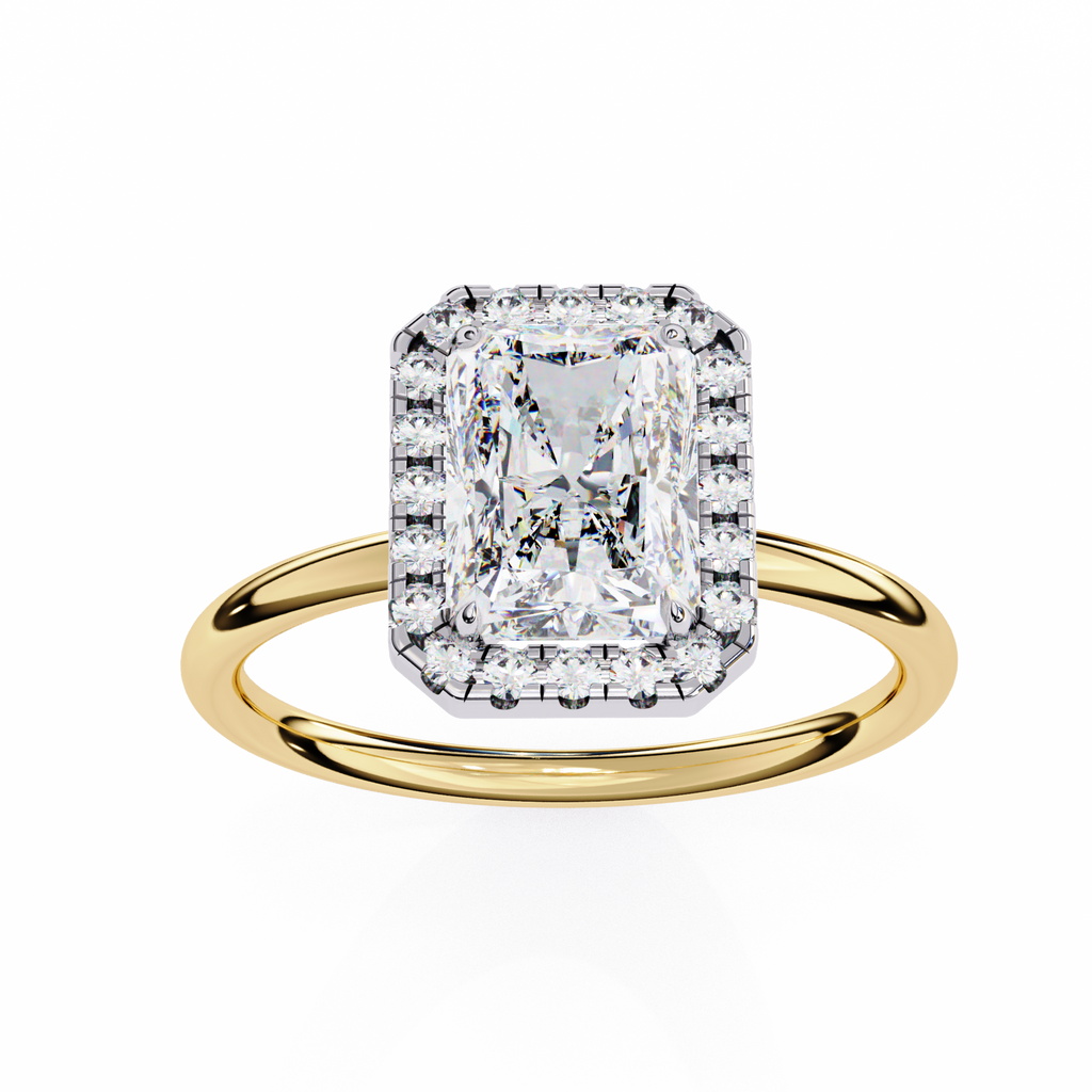 Yellow Gold Radiant Cut Halo Diamond Engagement Ring