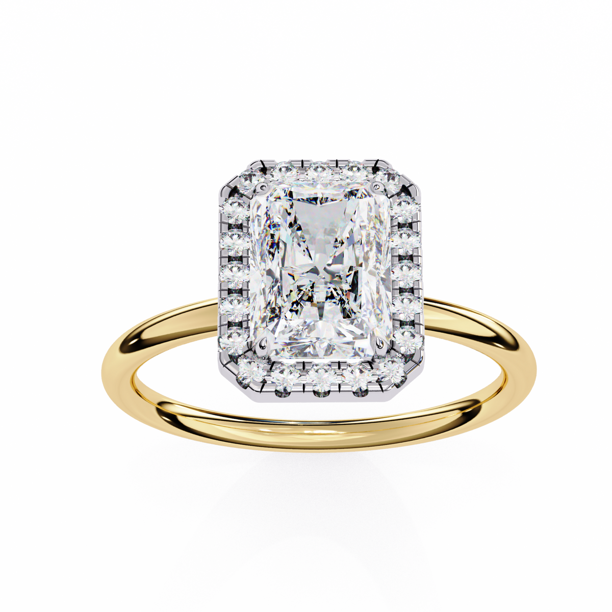 Yellow Gold Radiant Cut Halo Diamond Engagement Ring