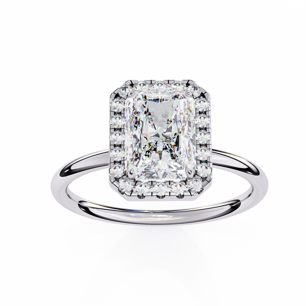 White Gold Radiant-Cut Diamond Halo Solitaire Engagement Ring
