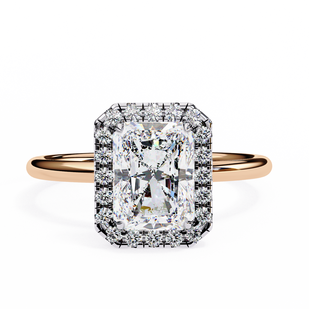 Rose Gold Radiant Cut Halo Diamond Engagement Ring