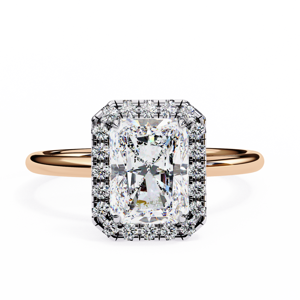 Rose Gold Radiant Cut Halo Diamond Engagement Ring