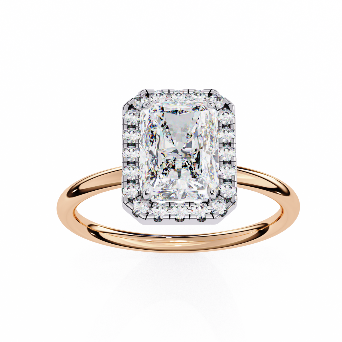 Rose Gold Radiant Cut Halo Diamond Engagement Ring