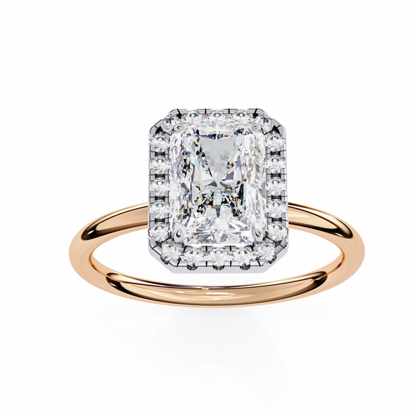 Rose Gold Radiant Cut Halo Diamond Engagement Ring