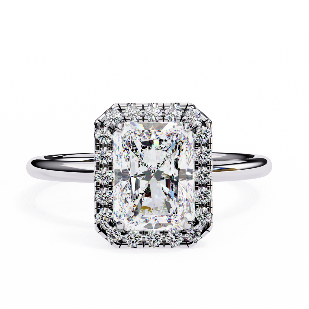 White Gold Radiant-Cut Diamond Halo Solitaire Engagement Ring