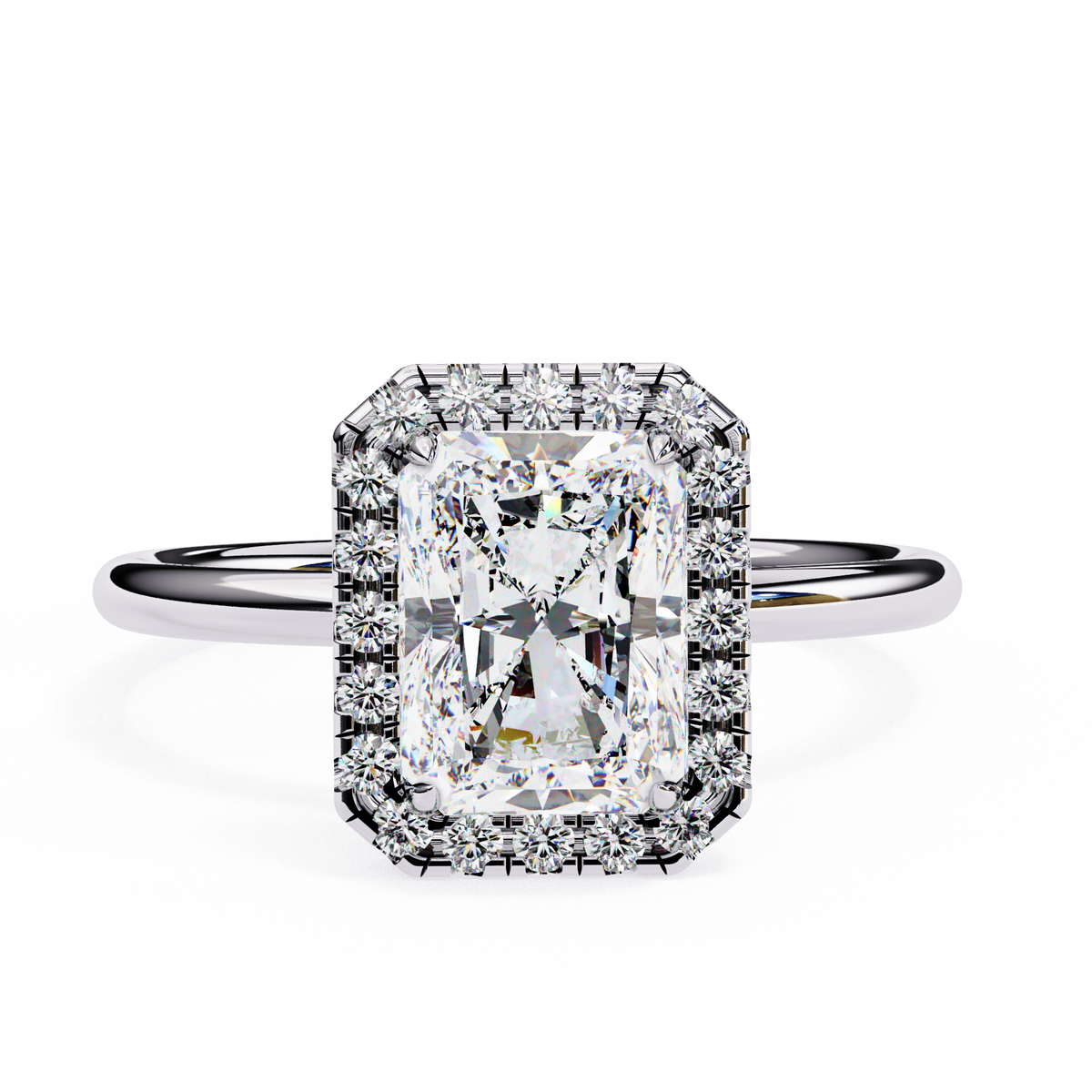 White Gold Radiant-Cut Diamond Halo Solitaire Engagement Ring