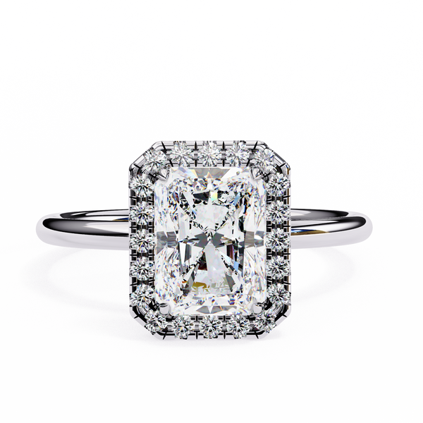 White Gold Radiant-Cut Diamond Halo Solitaire Engagement Ring