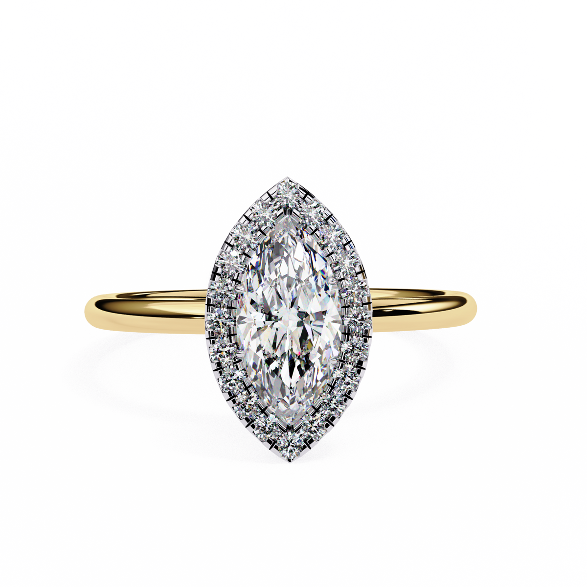 Yellow Gold Marquise Cut Halo Diamond Engagement Ring
