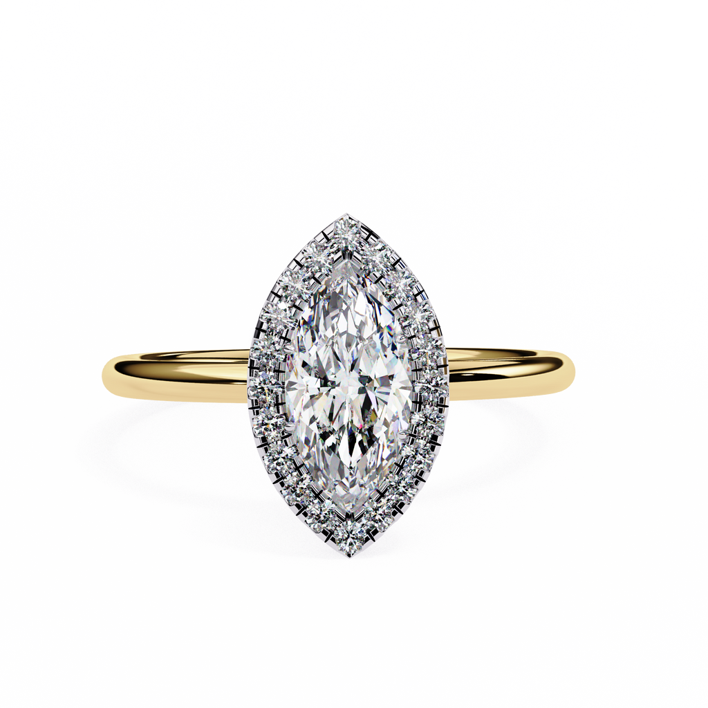 Yellow Gold Marquise Cut Halo Diamond Engagement Ring