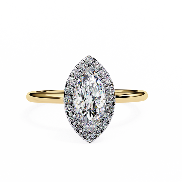 Yellow Gold Marquise Cut Halo Diamond Engagement Ring