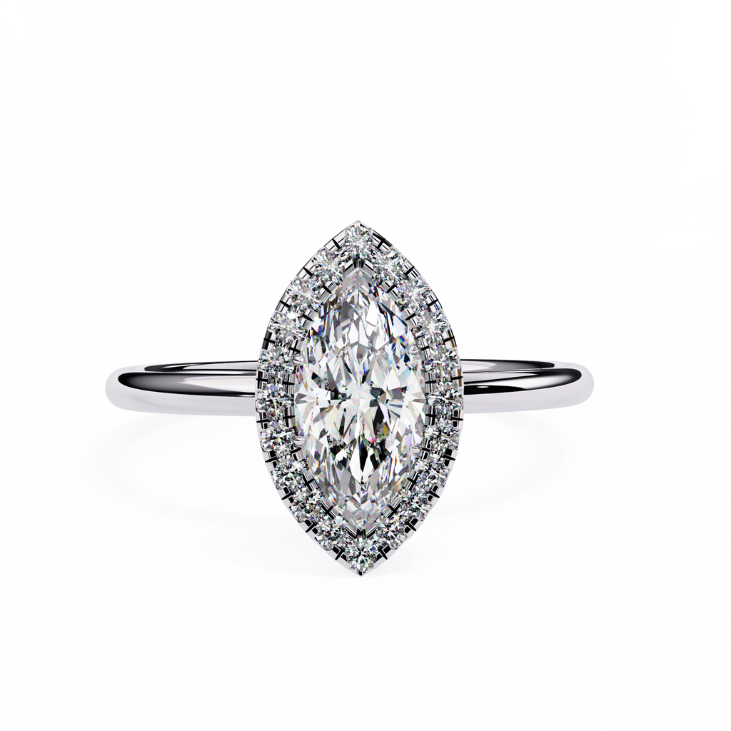 White Gold Marquise Diamond Halo Solitaire Engagement Ring