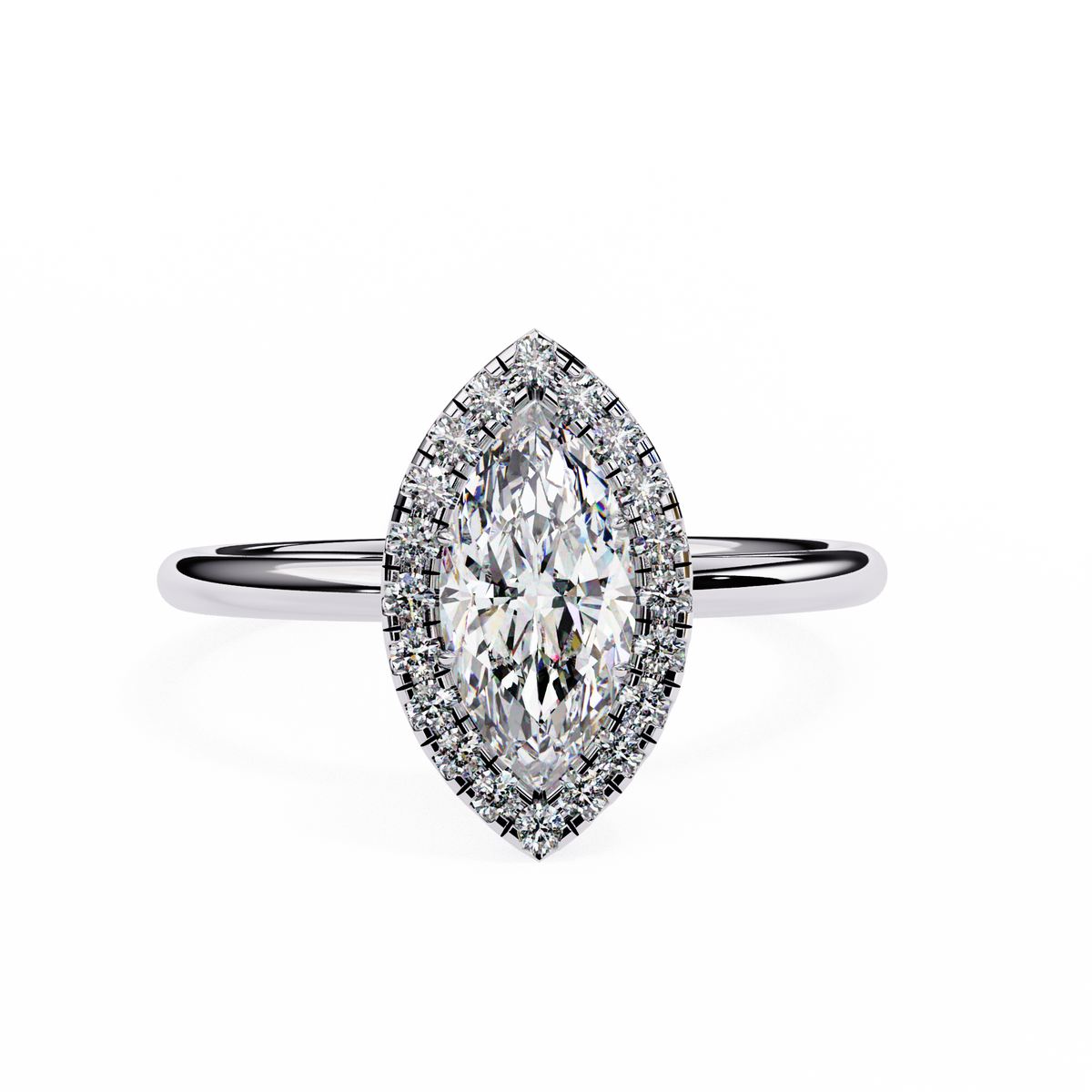 White Gold Marquise Diamond Halo Solitaire Engagement Ring