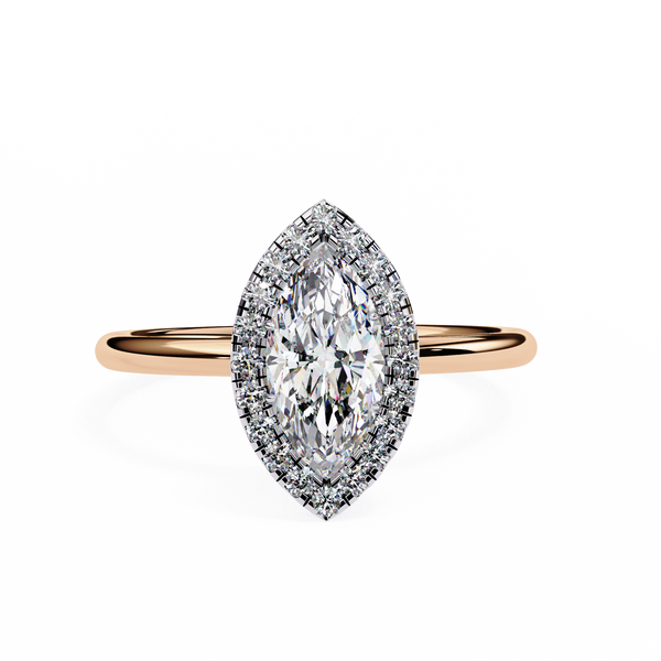 Rose Gold Marquise Cut Halo Diamond Engagement Ring
