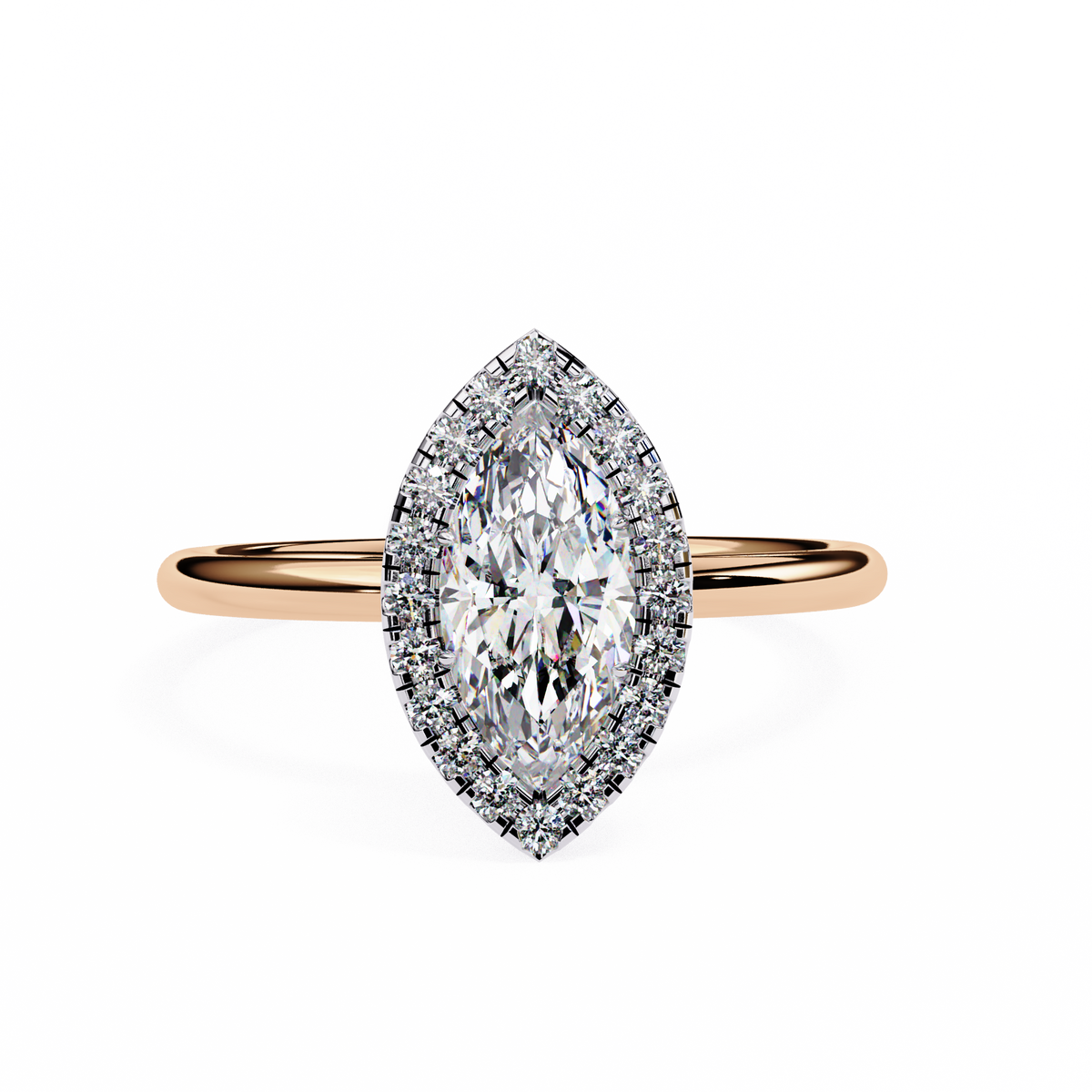 Rose Gold Marquise Cut Halo Diamond Engagement Ring