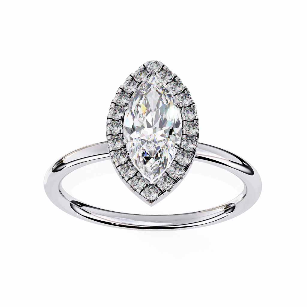 White Gold Marquise Diamond Halo Solitaire Engagement Ring