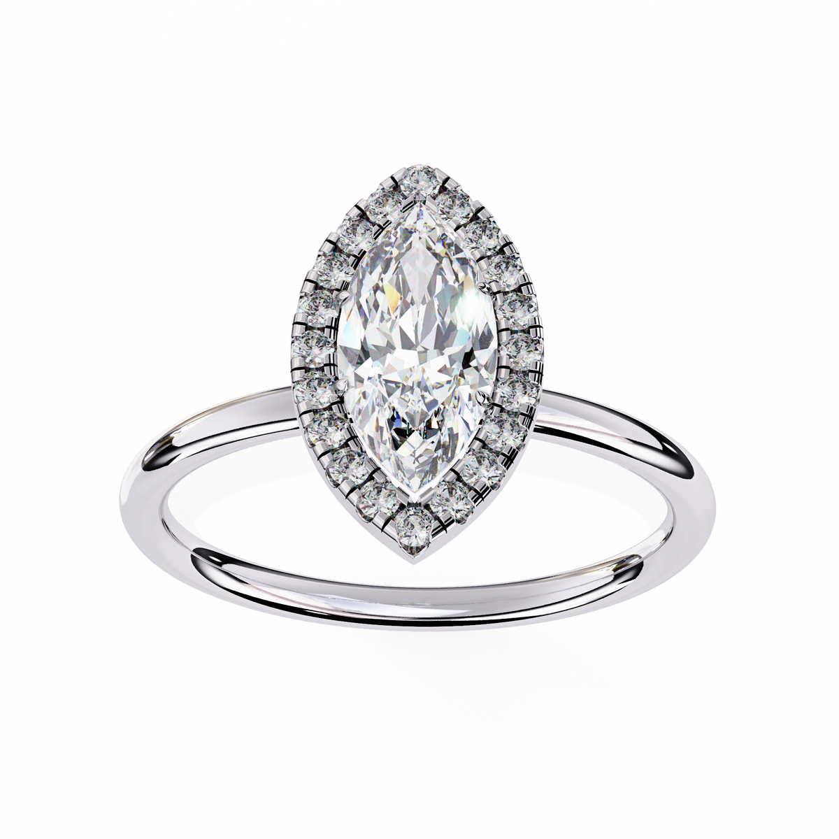 White Gold Marquise Diamond Halo Solitaire Engagement Ring