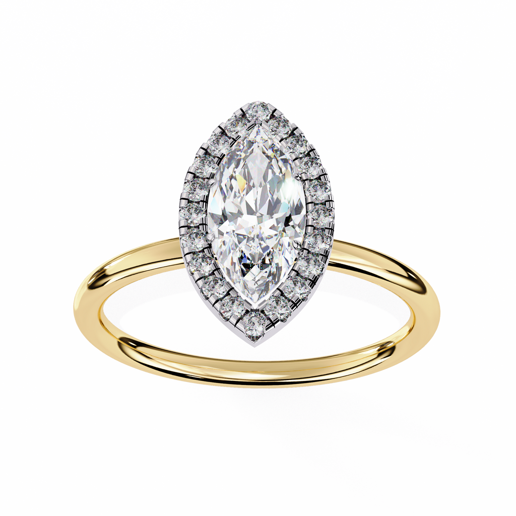 Yellow Gold Marquise Cut Halo Diamond Engagement Ring