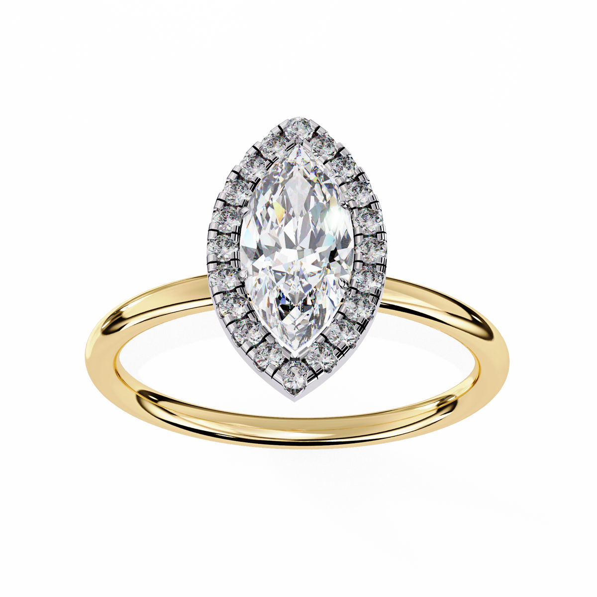 Yellow Gold Marquise Cut Halo Diamond Engagement Ring