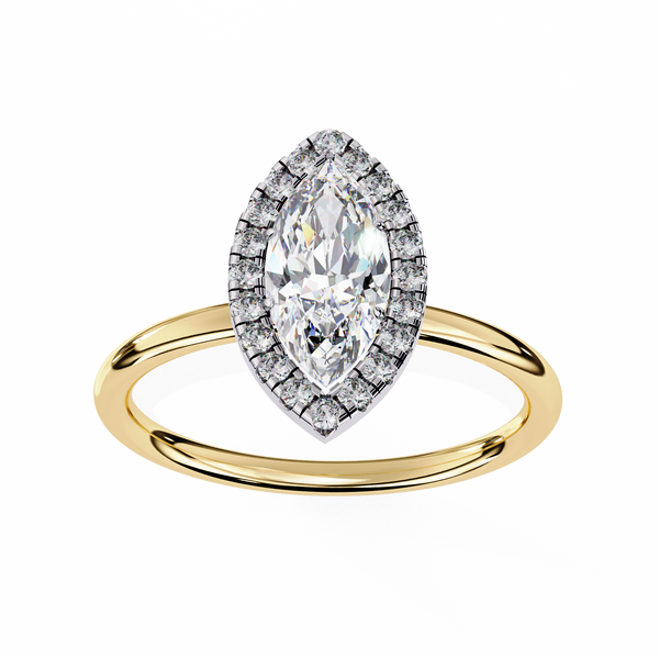 Yellow Gold Marquise Cut Halo Diamond Engagement Ring
