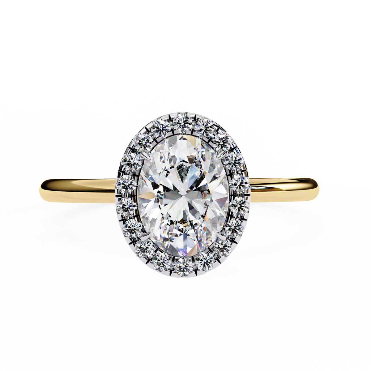 Yellow Gold Oval Cut Halo Diamond Engagement Ring