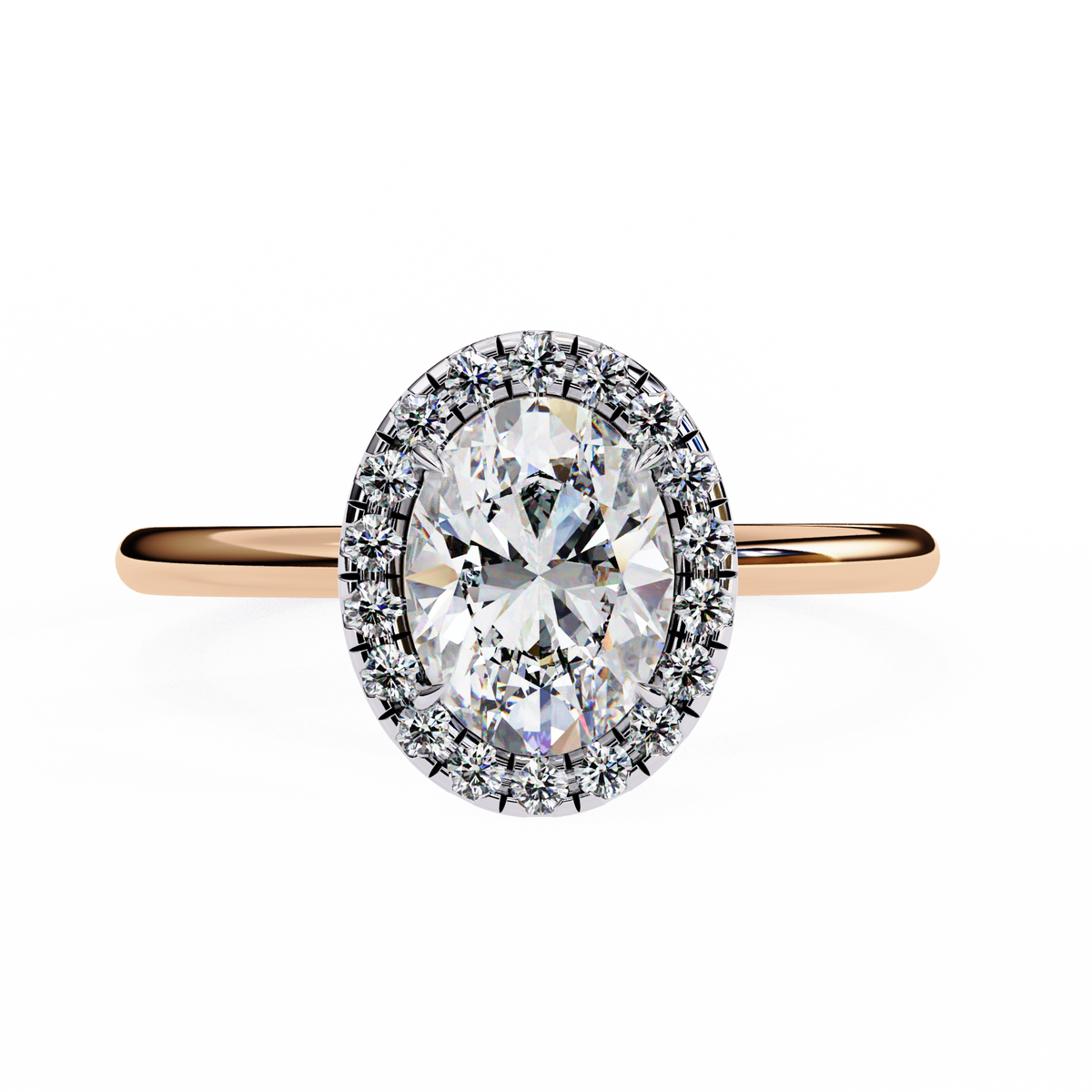 Rose Gold Oval Cut Halo Diamond Engagement Ring